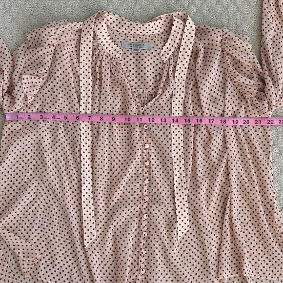 ALLSAINTS Lara Polka Dot Sheer Blouse Rosewater Pink 2 Feminine Relaxed Smocked - Picture 12 of 12